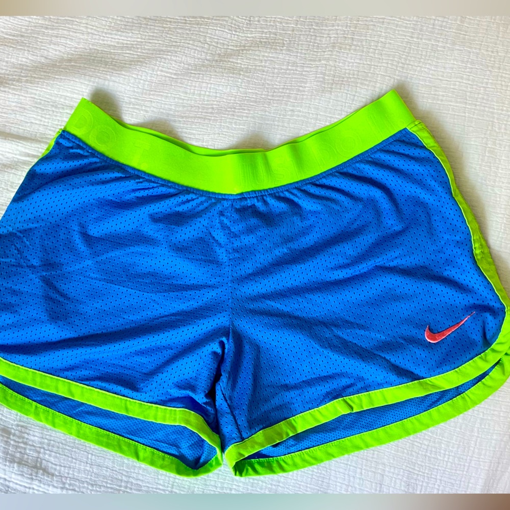 Nike Womens Dri Fit Shorts Bright Blue & Neon Green Running Size S